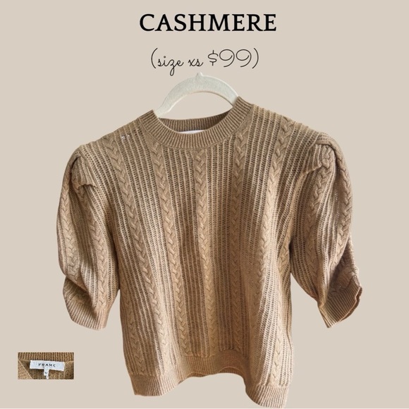 Frame Denim Sweaters - Frame Denim Cashmere Cable-Knit Puff-Sleeve Sweater in Camel
